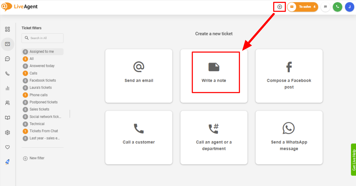 LiveAgent uporaba notranjih opomb za ustvarjanje vozovnice