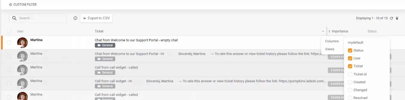 CSV izvoz določenih stolpcev ali pogledov