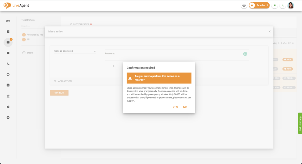 Pogovorno okno za potrditev množične akcije