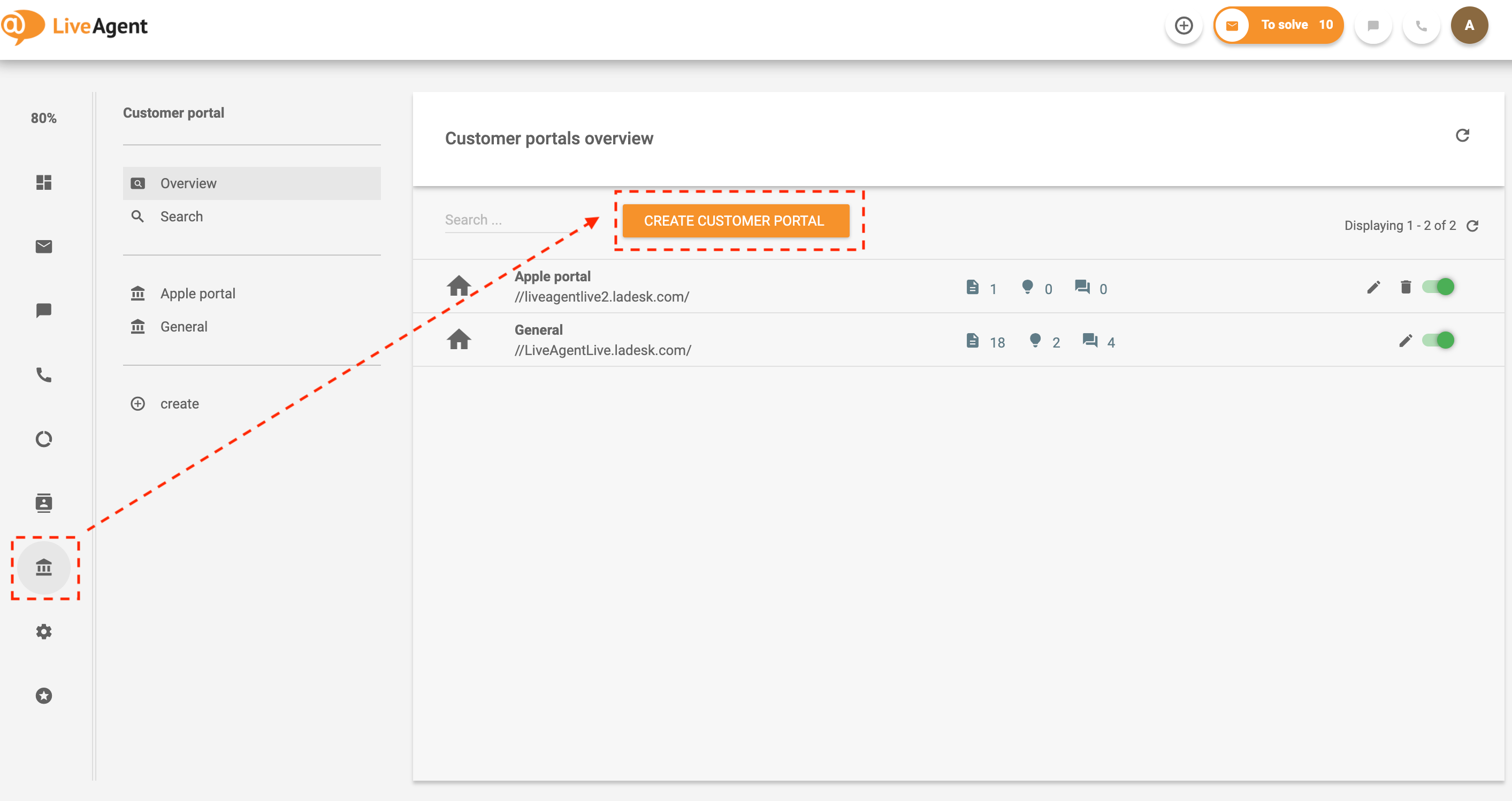 Pojdite na bazo znanja v LiveAgent