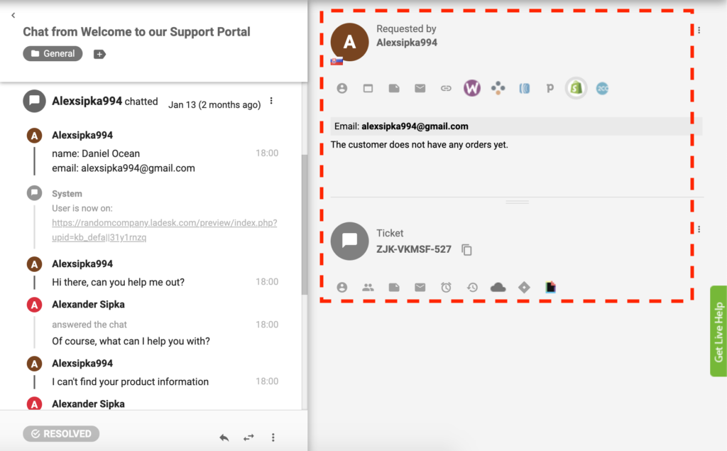 Aktivni vtičnik Shopify v LiveAgent