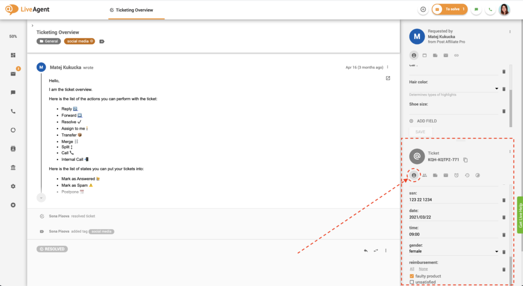 Polja vstopnic v prikazu vstopnice