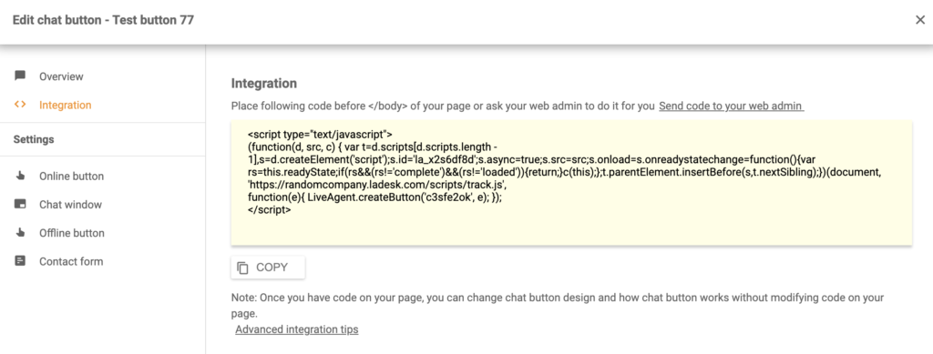 Shift4shop LiveAgent koda za integracijo