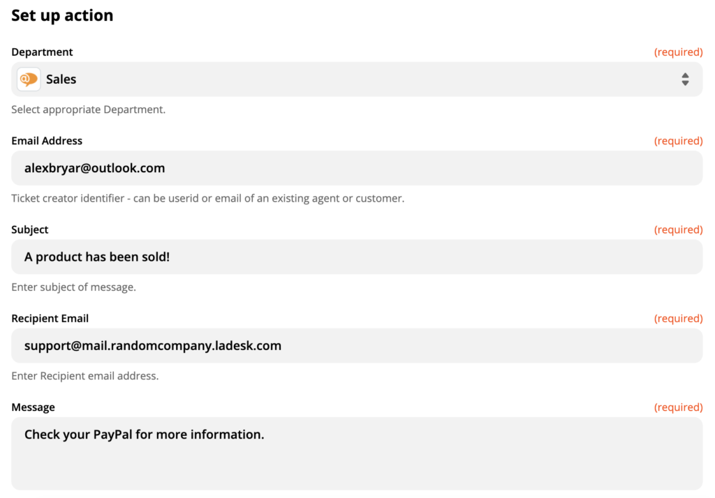 Nastavitev dejanja LiveAgent Ustvari nov pogovor
