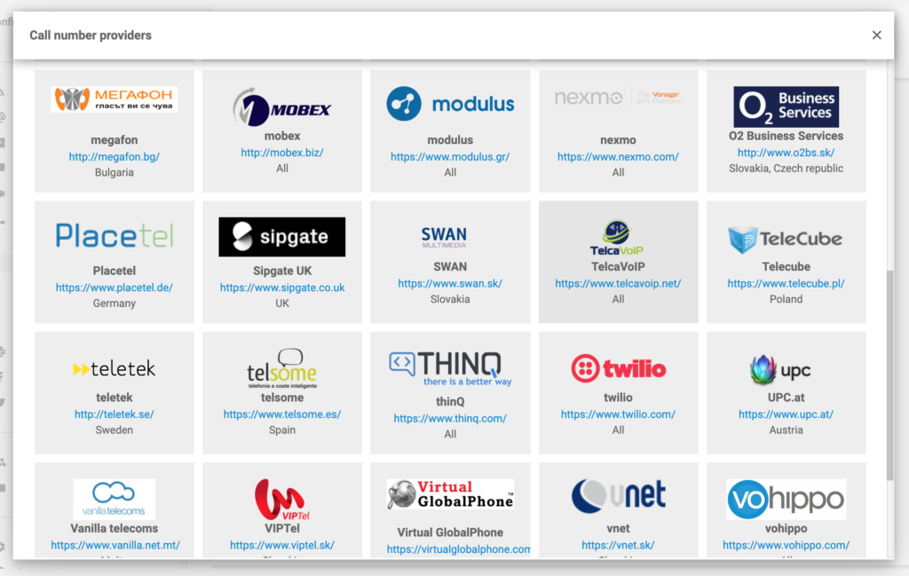 Ponudniki klicnih številk z LiveAgent