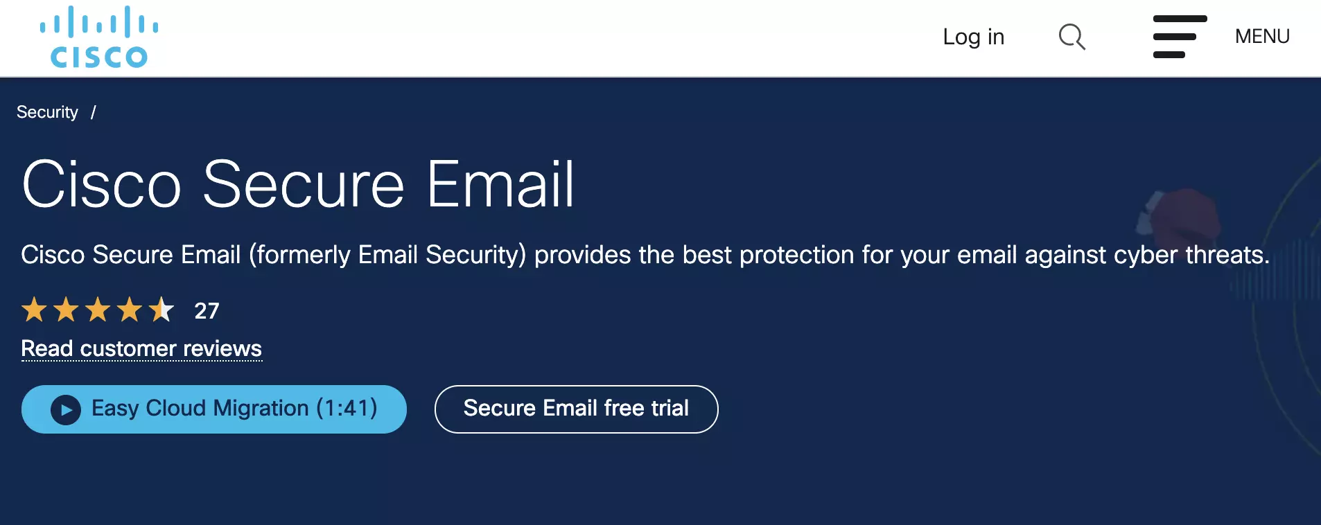 Spletna stran Cisco Secure Email
