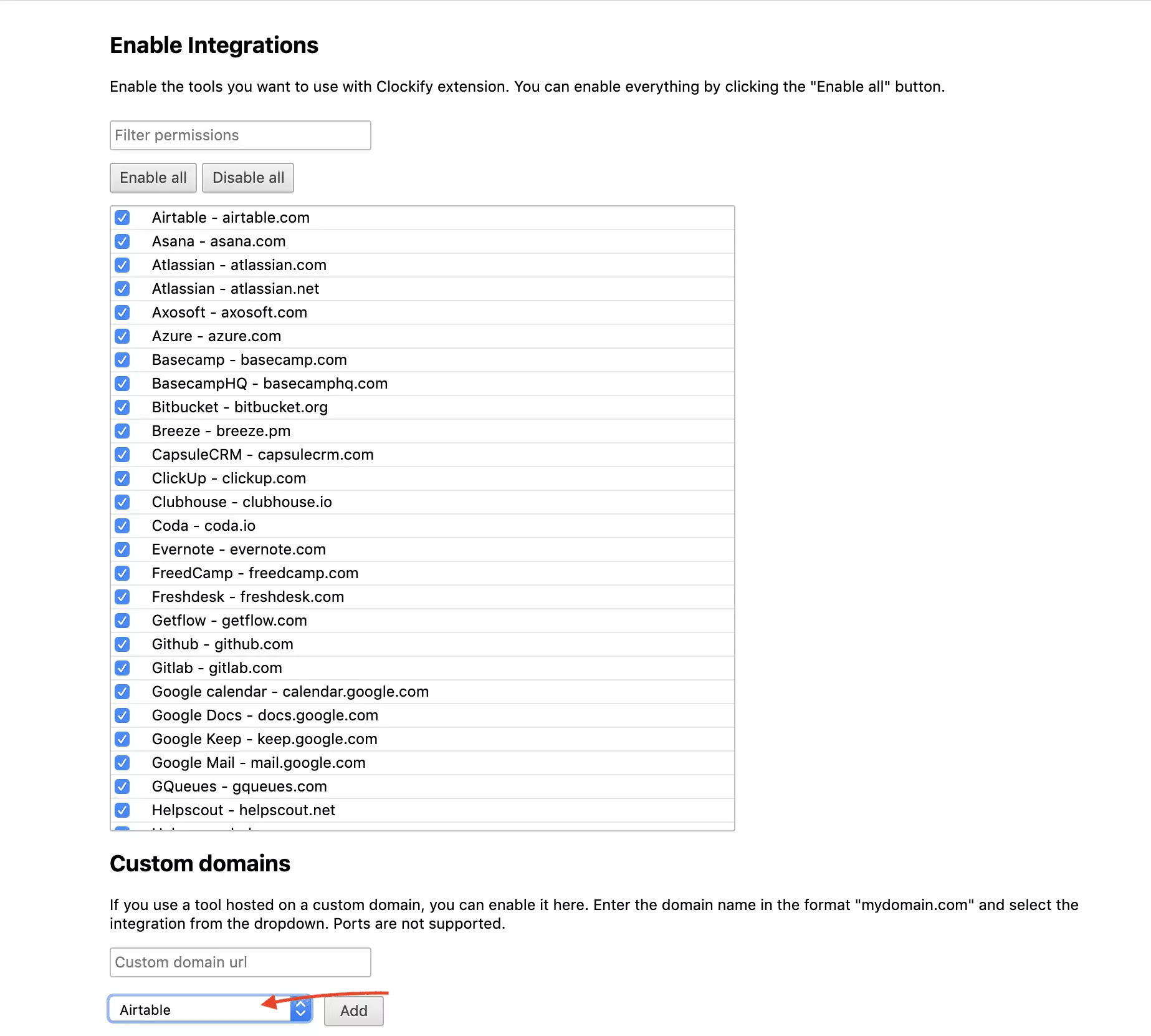 Izbira integracije Clockify