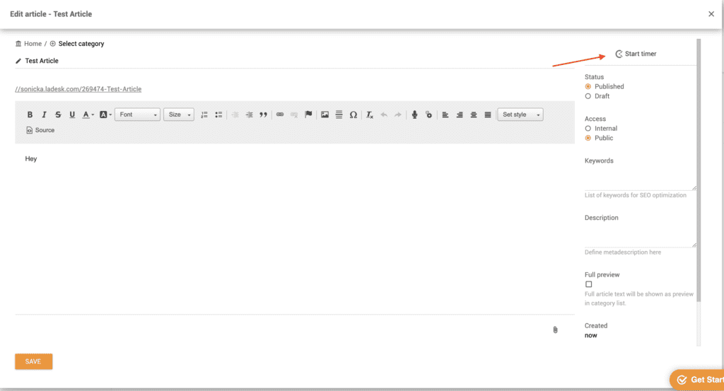 Clockifyev časovnik v bazi znanja