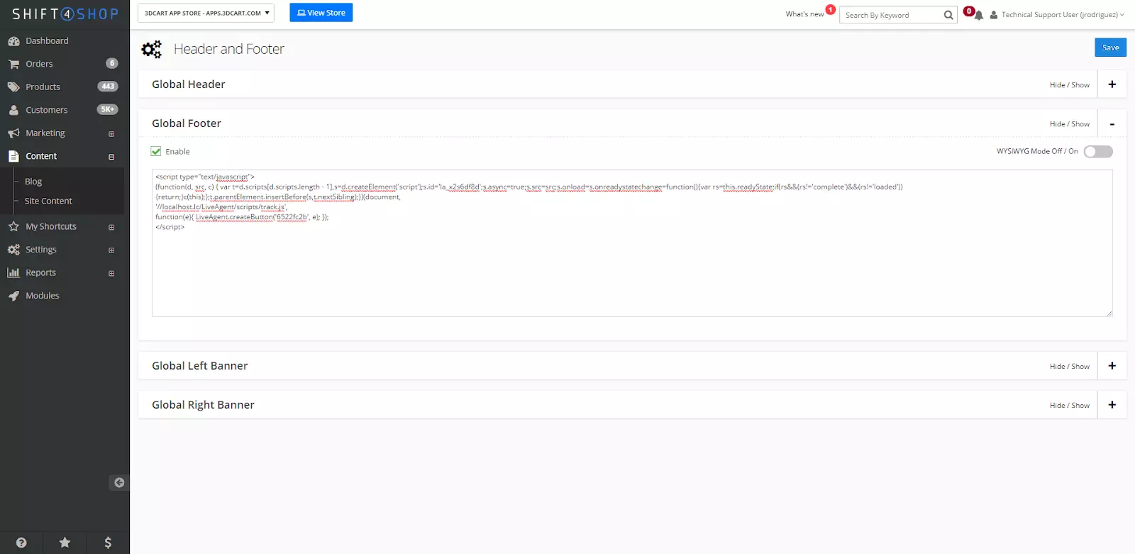 Nastavitve Shift4Shop z možnostjo prilagajanja kode