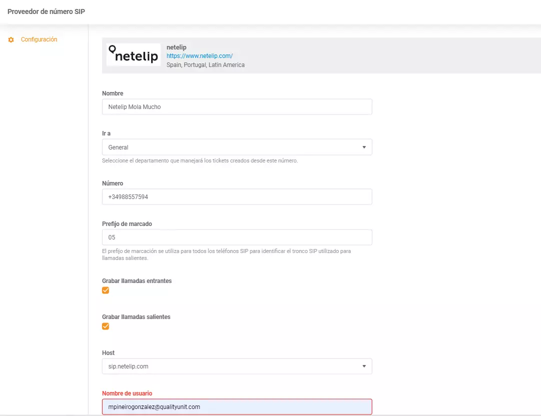 Poverilnice za integracijo Netelip LiveAgent