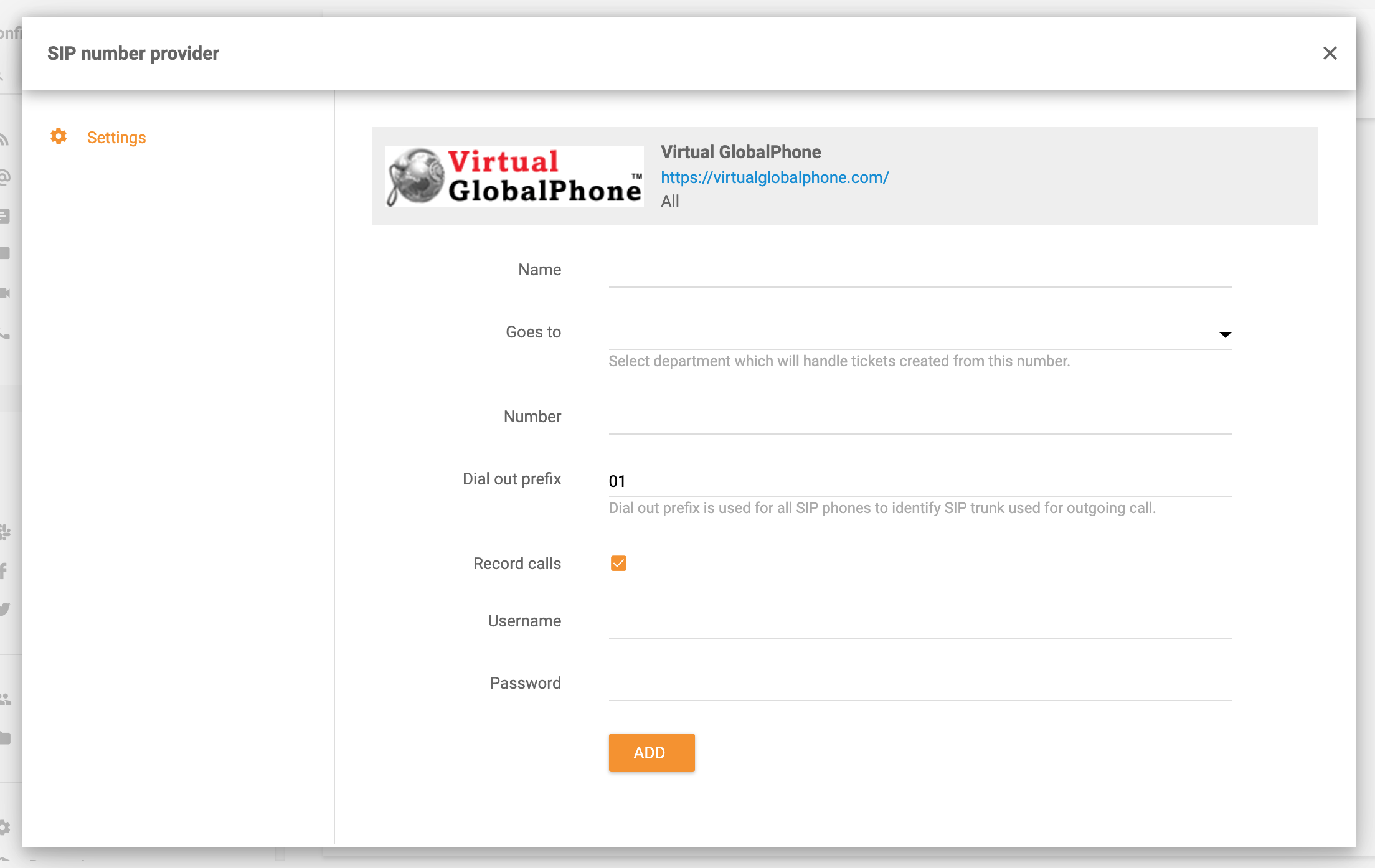 Integracija Virtual Global Phone v LiveAgent