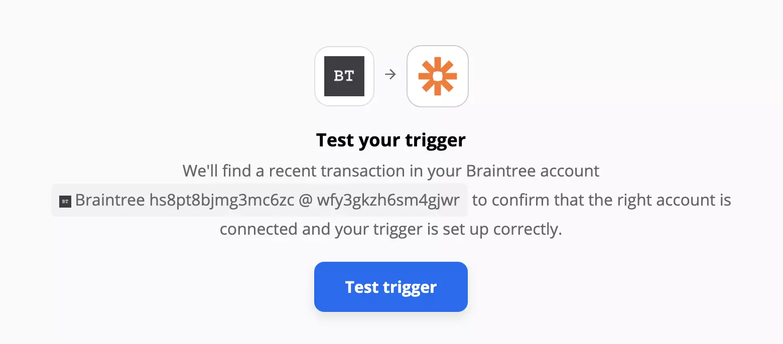 Test sprožilca Braintree na Zapier
