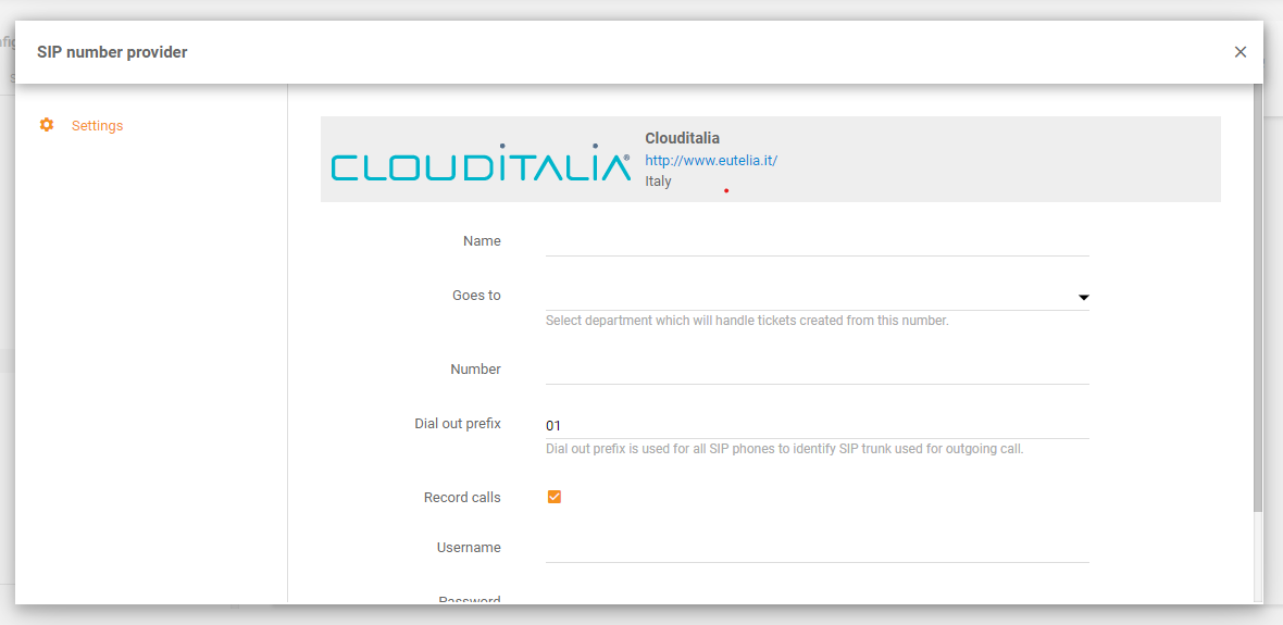 CloudItalia integracija v LiveAgent
