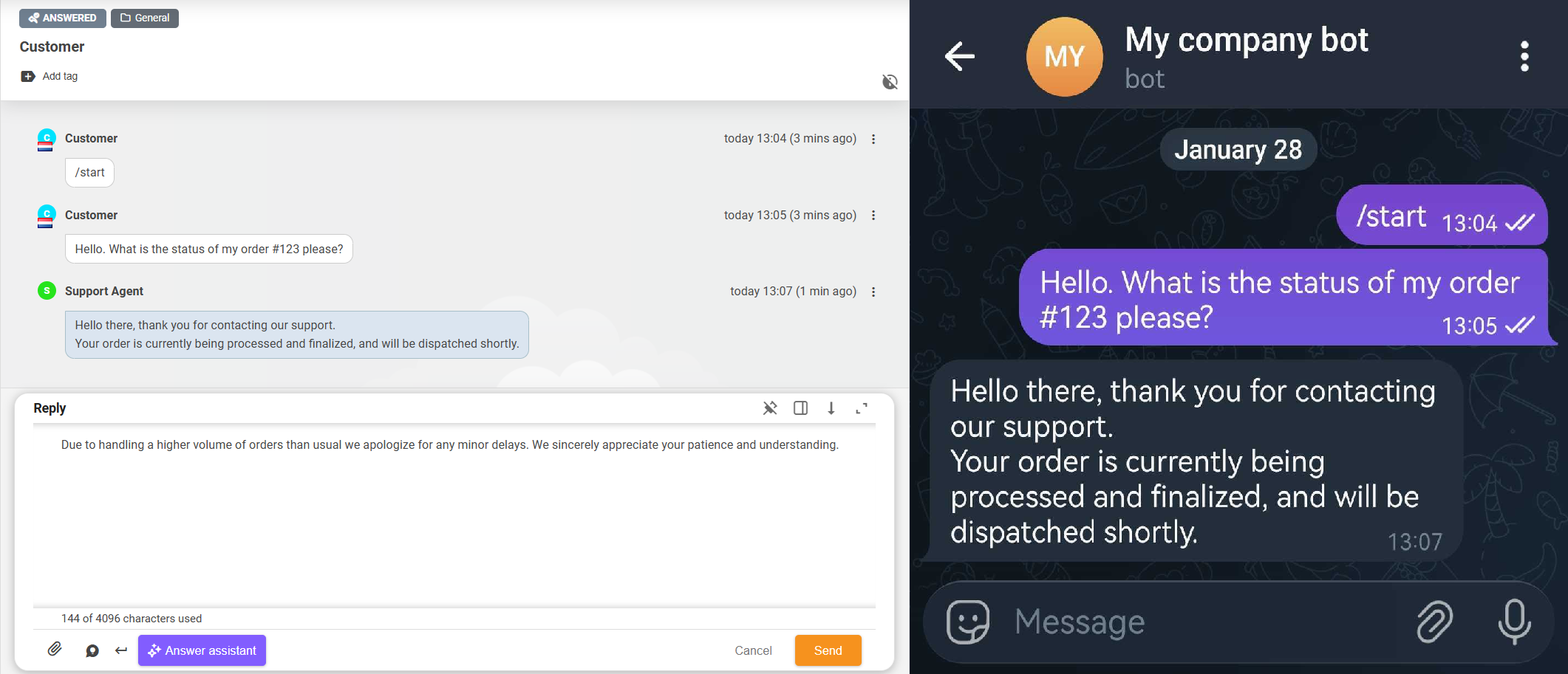 vmesnik podjetniški Telegram bot