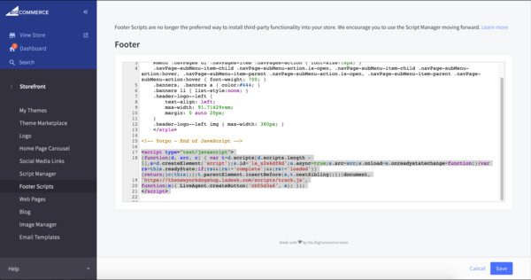 Integracija Bigcommerce LiveAgent