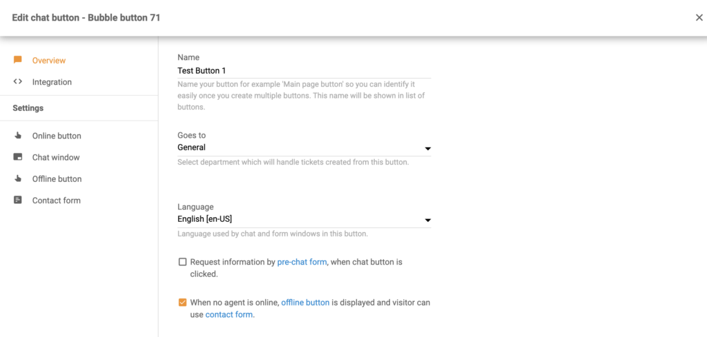 Konfiguracija gumba za klepet kot del integracije Volusion