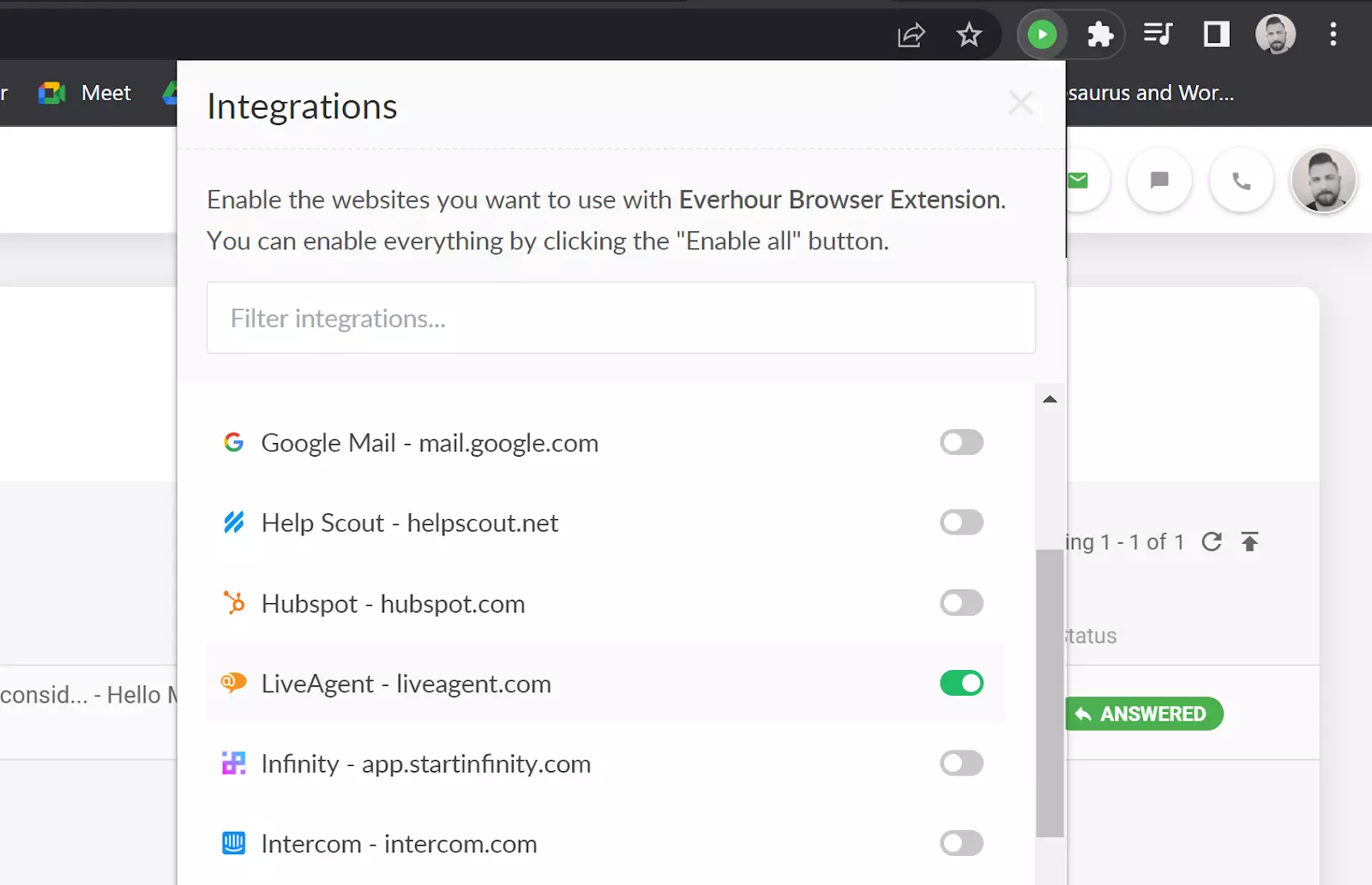 Everhour - omogočite integracijo LiveAgent