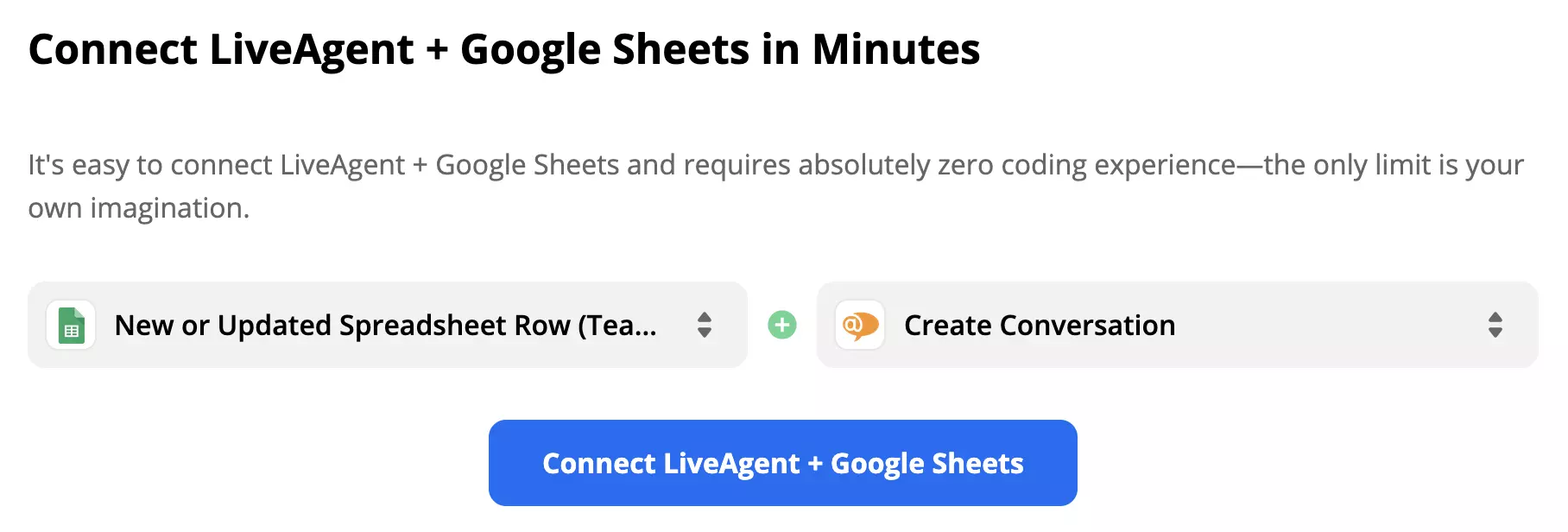 Izbrani sprožilec Google Sheets in dejanje LiveAgent