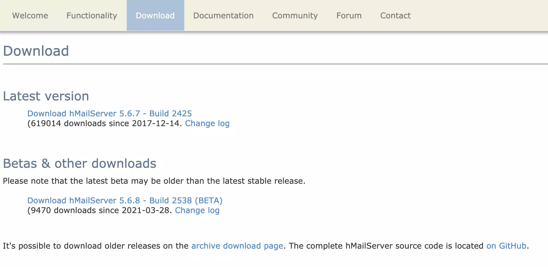 Stran za prenos HMailServer