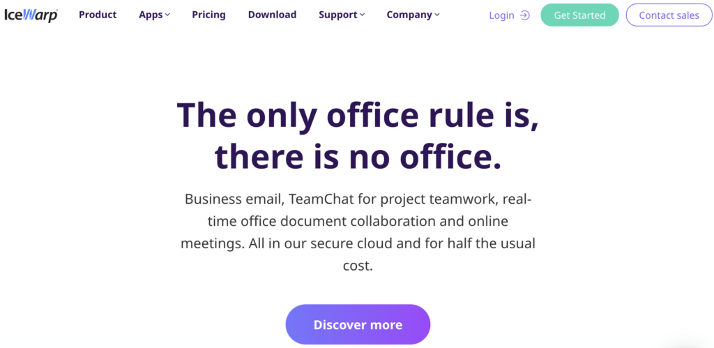 Domača stran IceWarp s sloganom in možnostmi podstrani