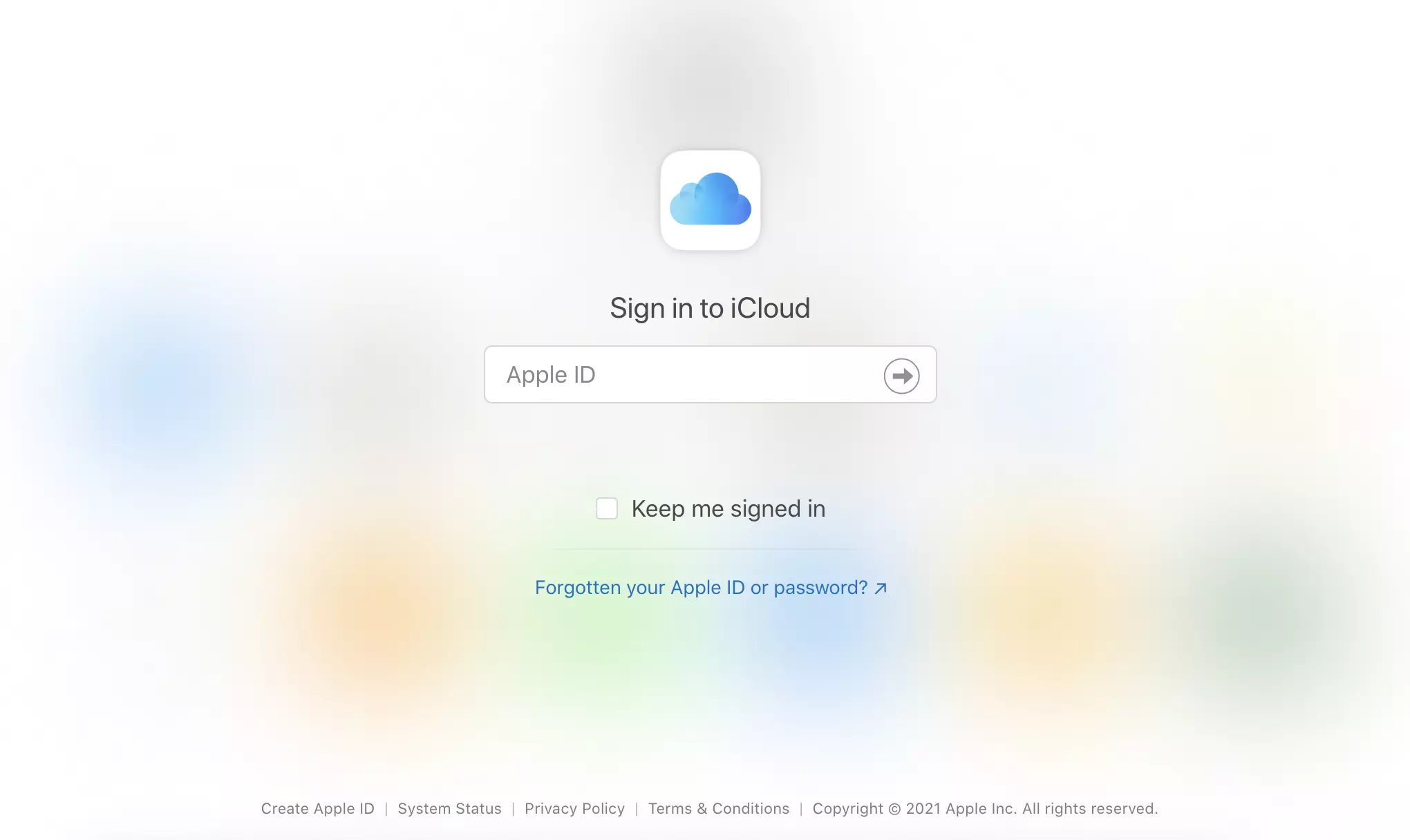 Spletna stran iCloud z možnostmi prijave