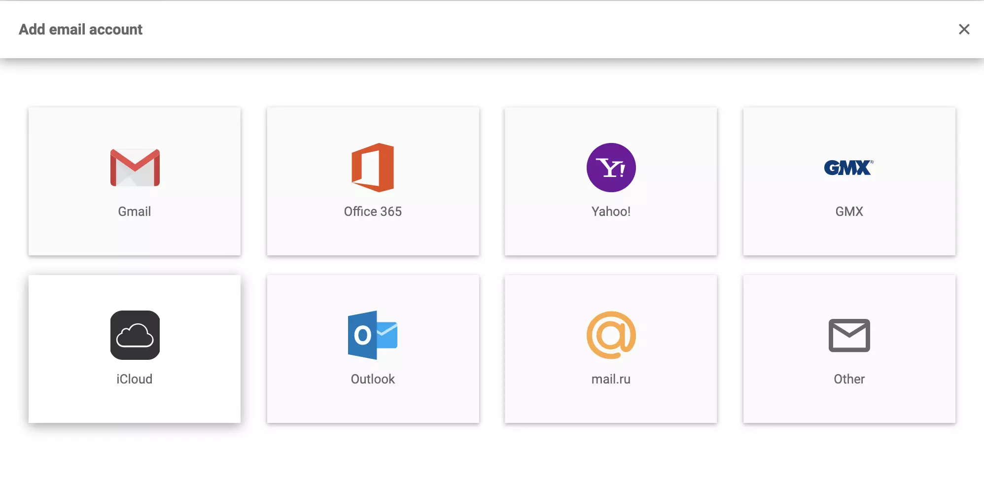 iCloud v nastavitvah e-pošte LiveAgent