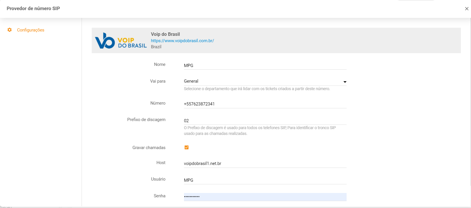 Vnesite Voip do Brasil podatke