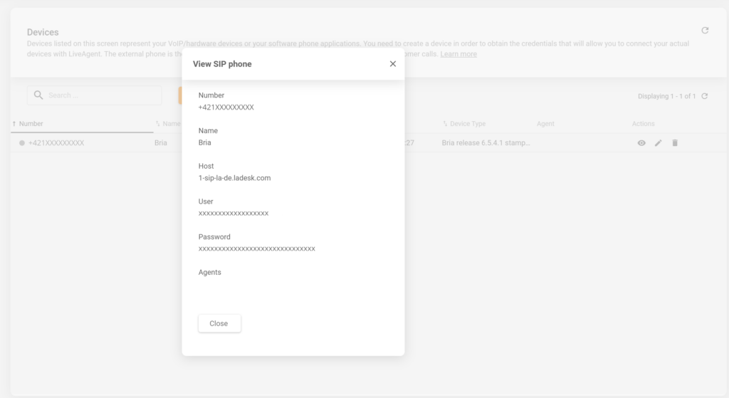 Nastavitve SIP LiveAgent
