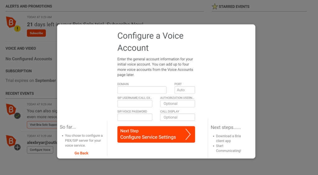 Nastavitve glasu Bria