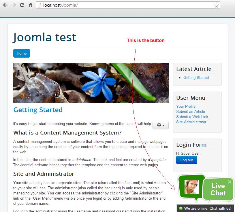Prikaz gumba za živý klepet Joomla