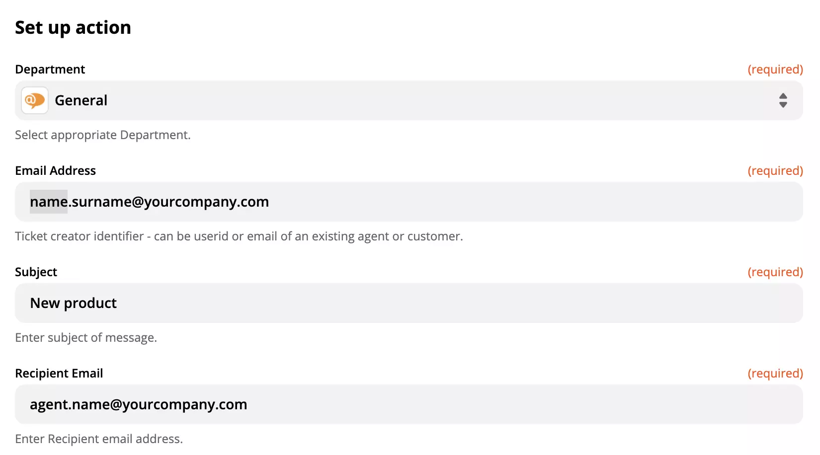 Nastavitev dejanja LiveAgent v integraciji Zapier