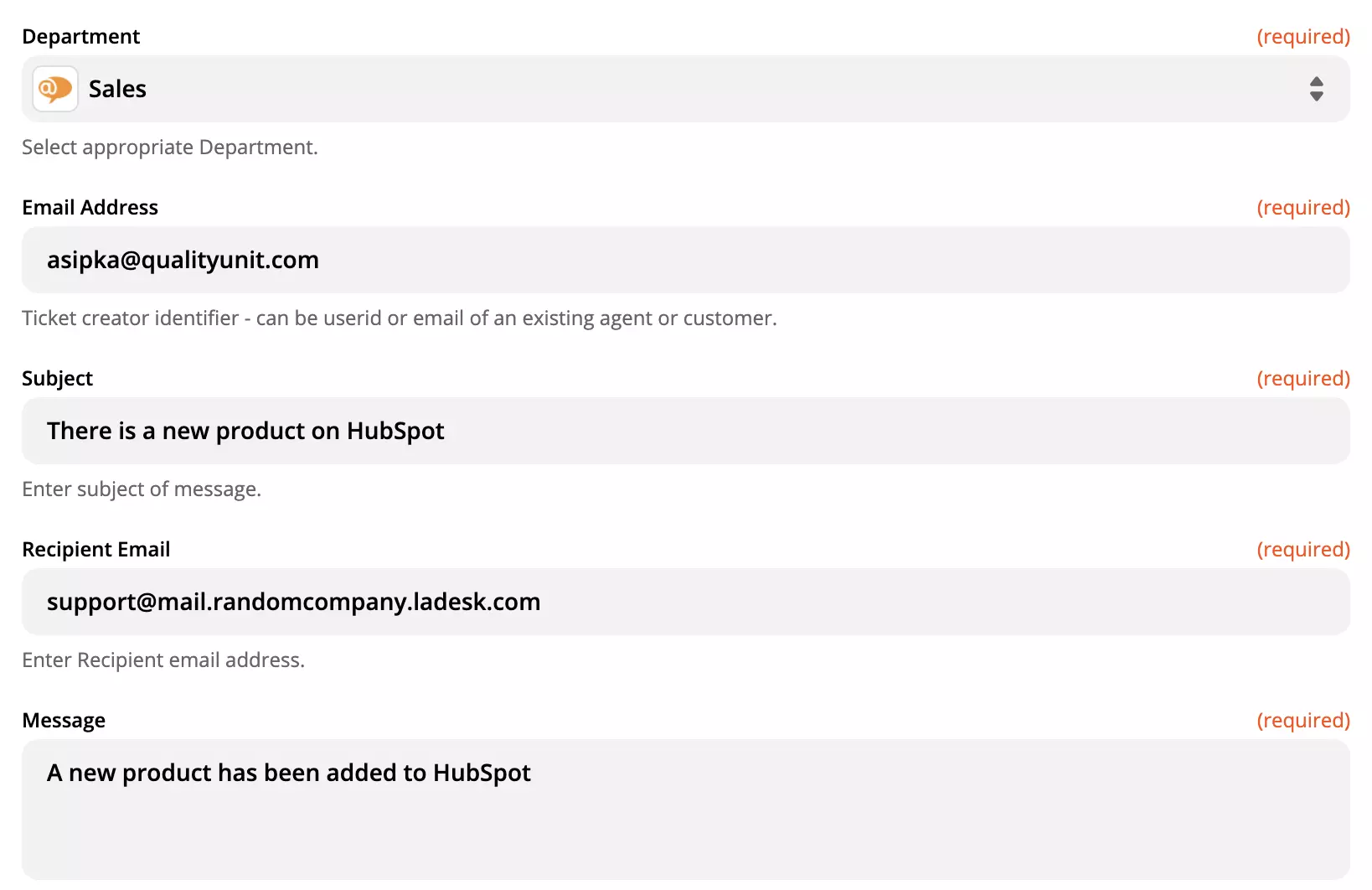 Nastavitev dejanja LiveAgent na Zapierju