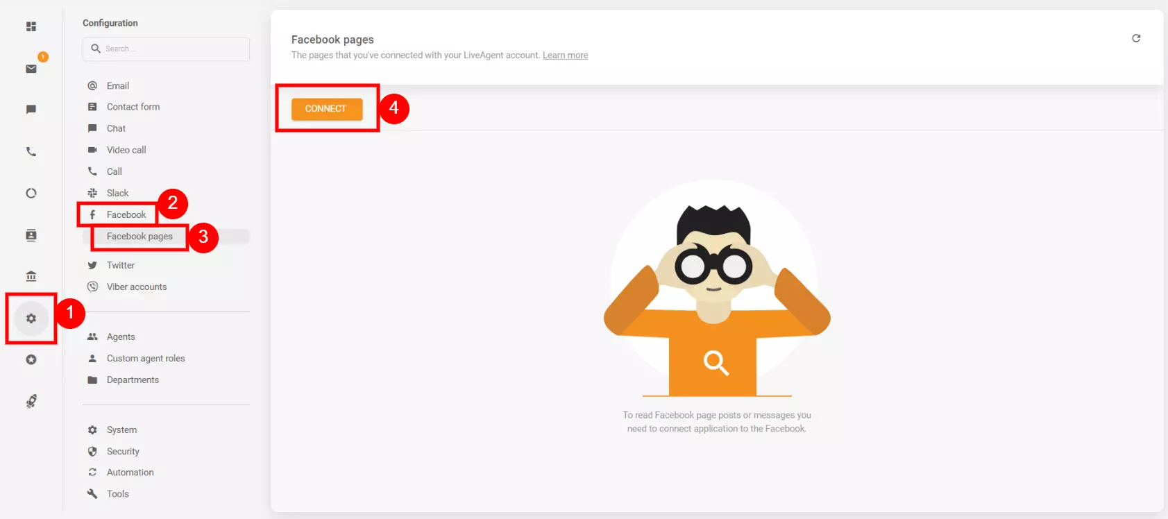 Nastavitve konfiguracije za povezavo vašega računa Facebook z LiveAgent