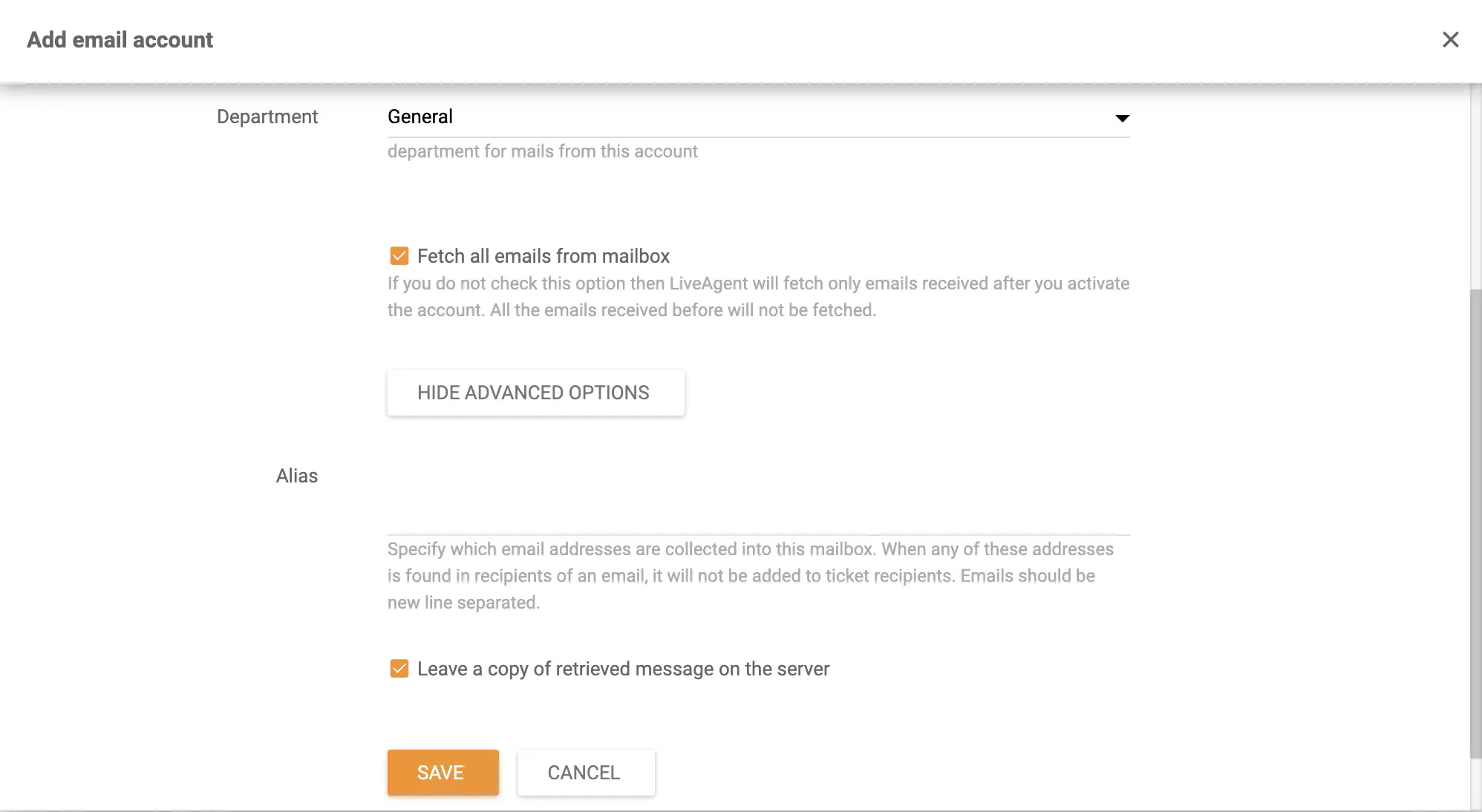 Dodajanje e-poštnega računa v LiveAgent