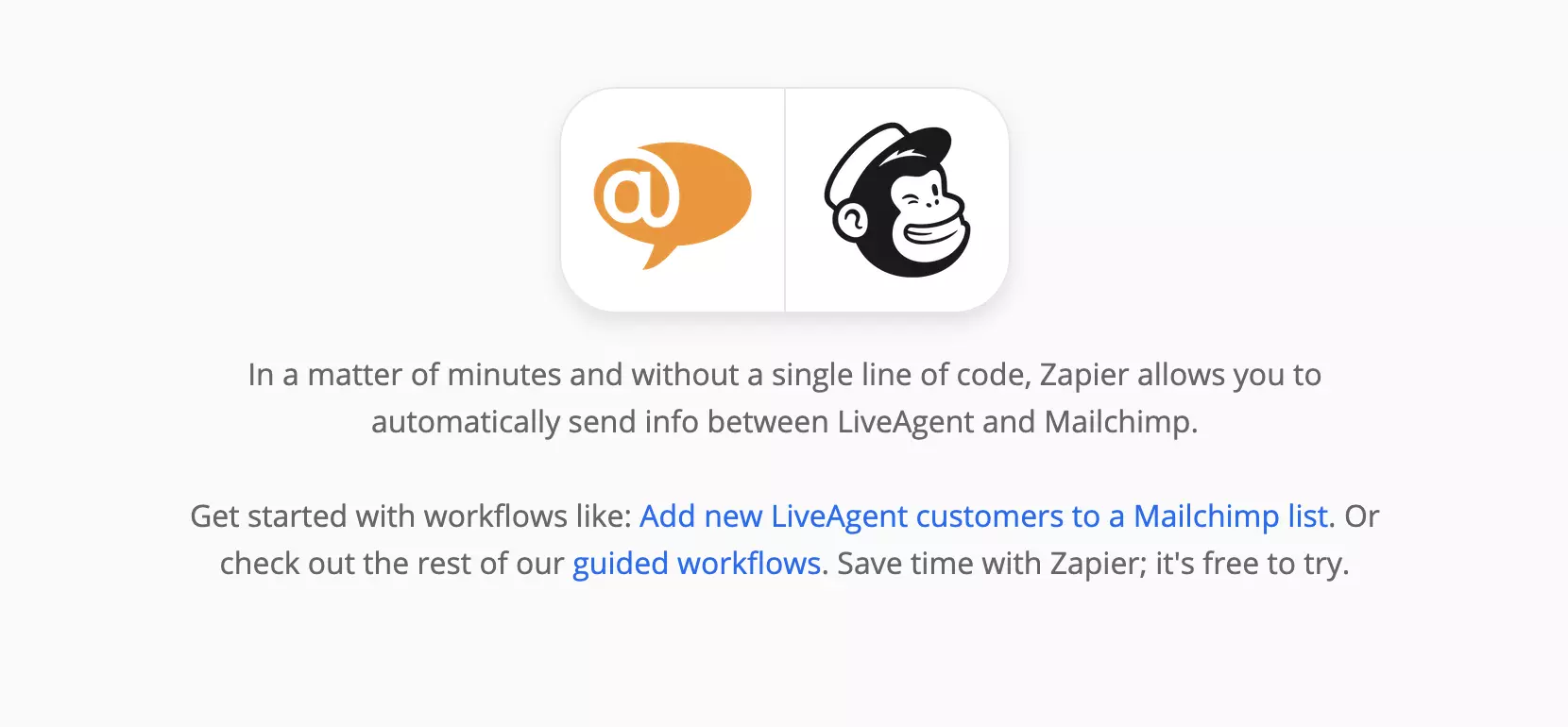 Stran integracij LiveAgent in Mailchimp na Zapierju