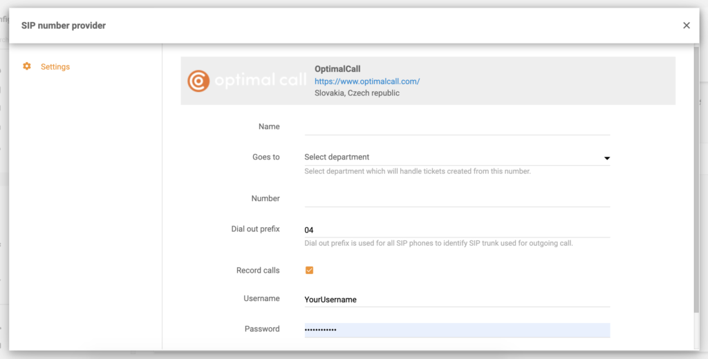 Konfiguracija Optimal Call