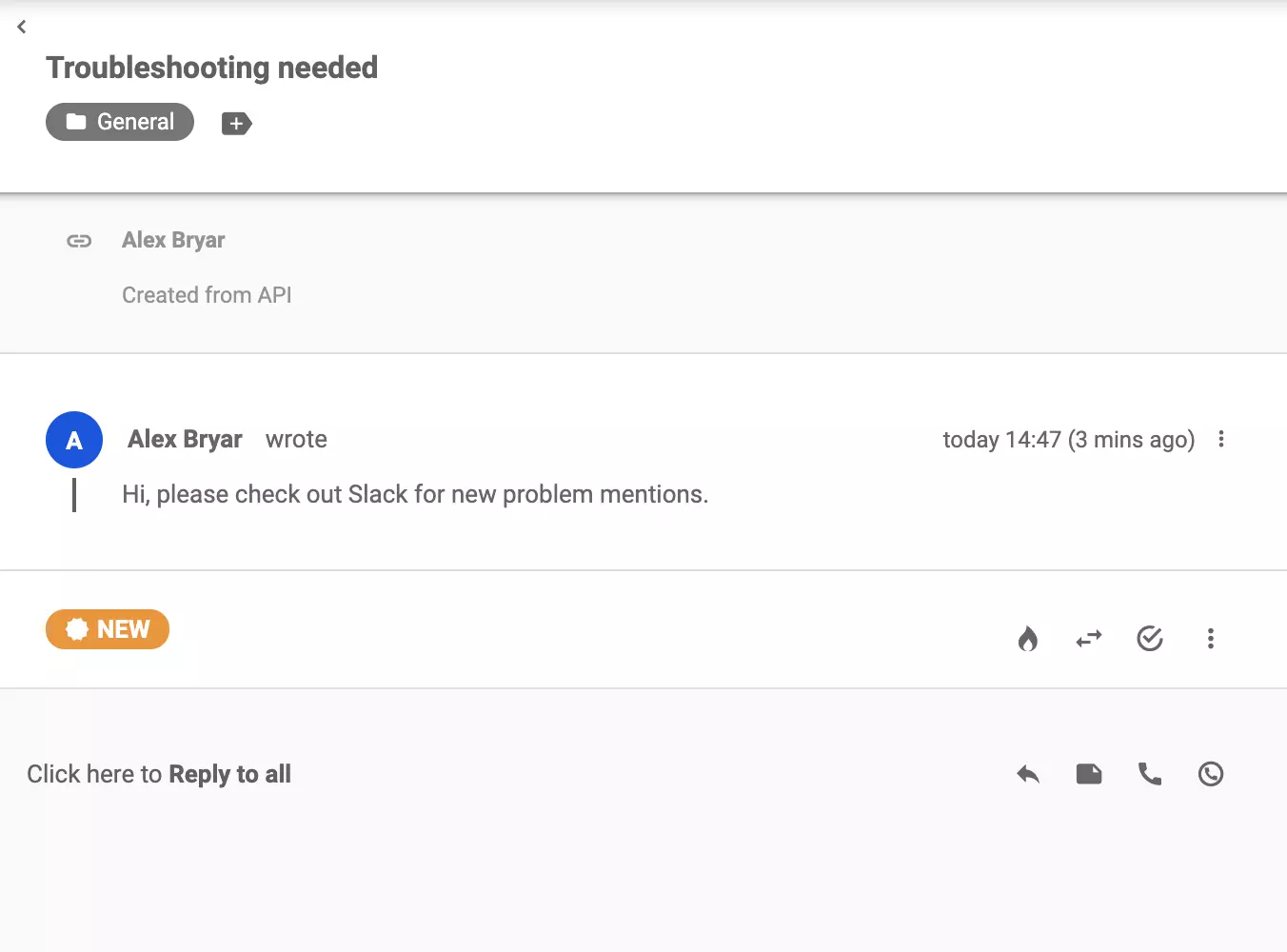 Vozovnica poslana v LiveAgent po pojavu ključne besede v Slack