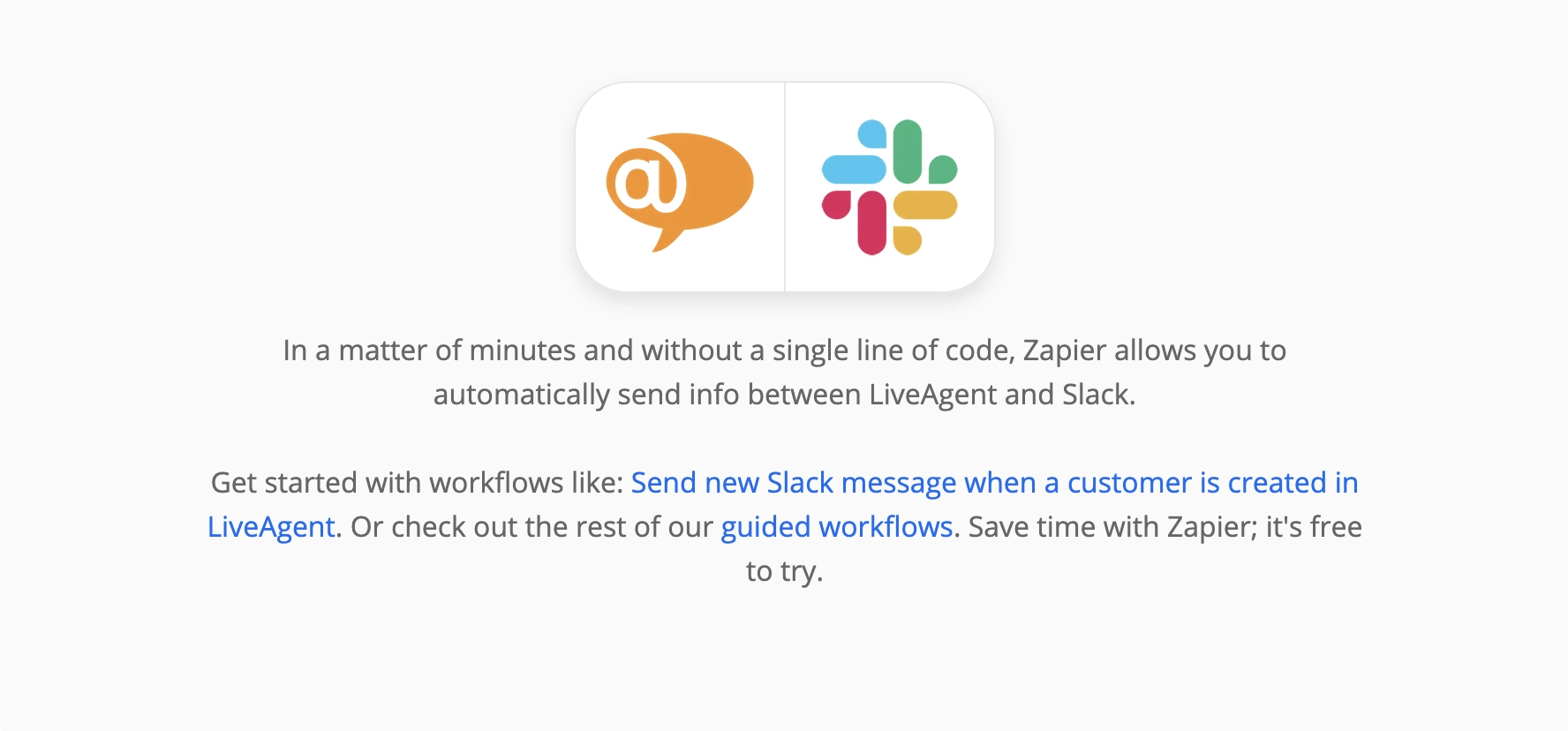 Stran Zapier za integracije LiveAgent in Slack