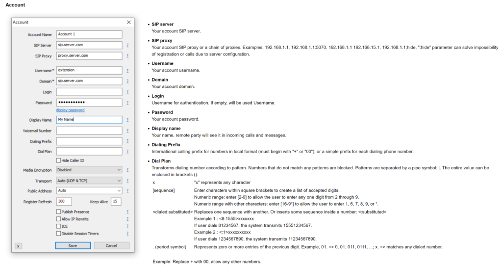 MicroSIP dodaj nov račun