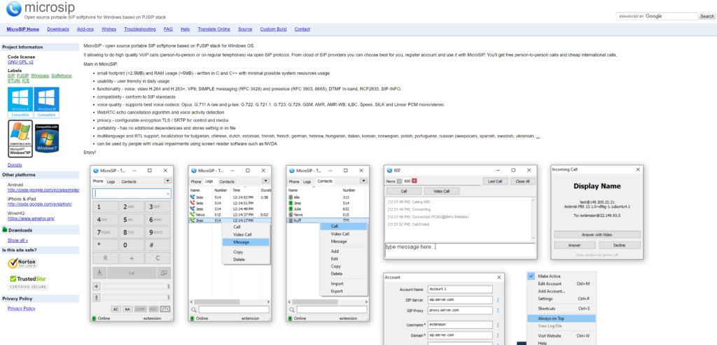 Domača stran MicroSIP