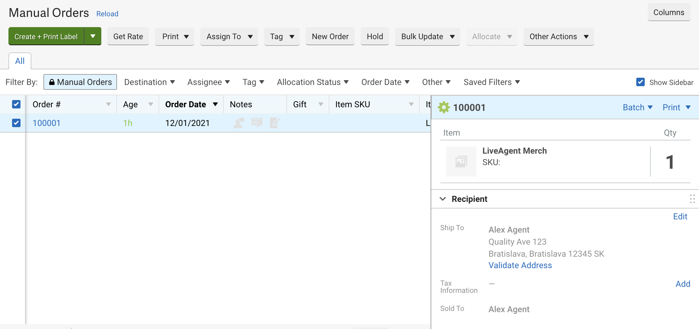 Novo naročilo, ustvarjeno v ShipStation