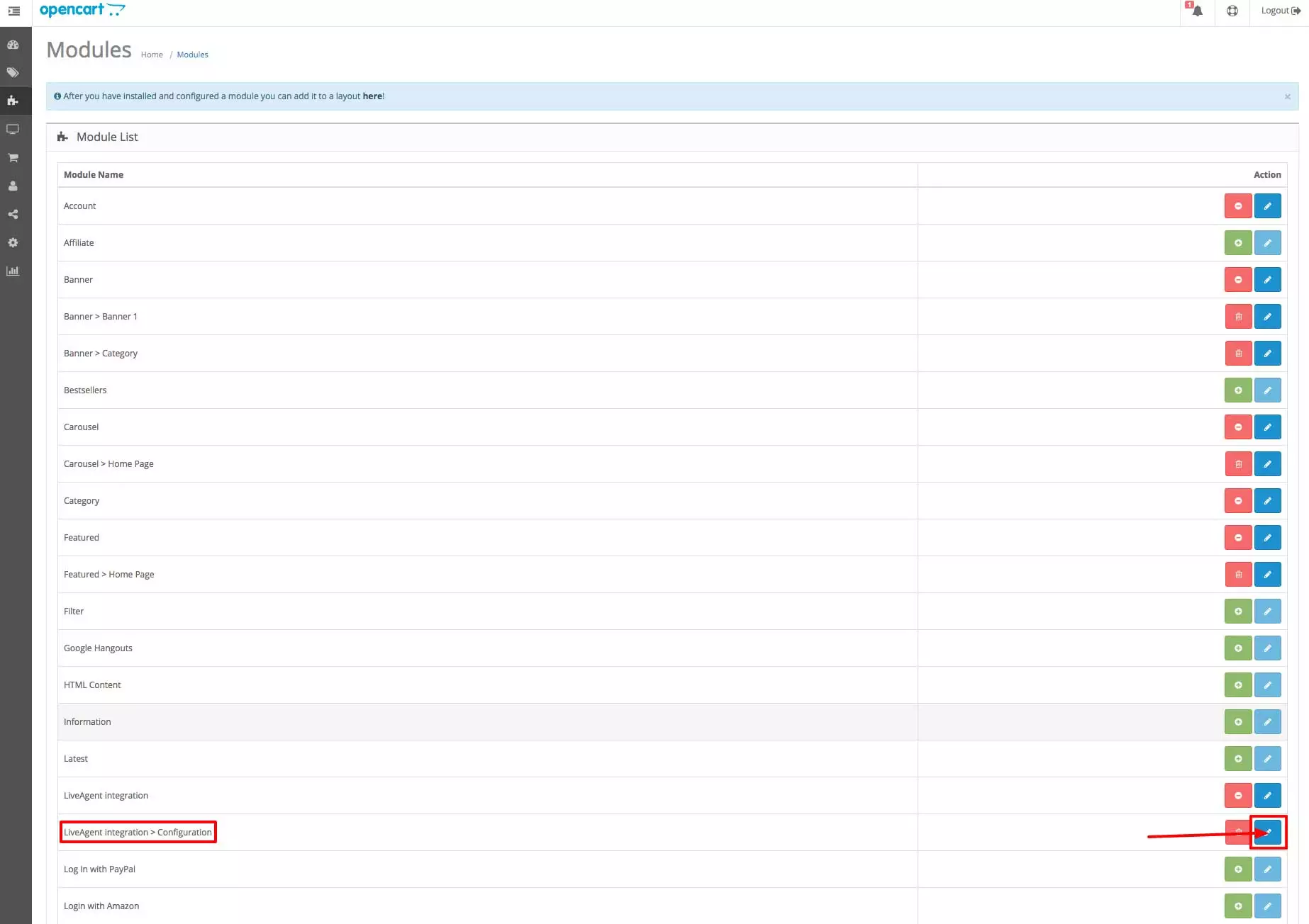Integracija OpenCart LiveAgent - Konfiguracija