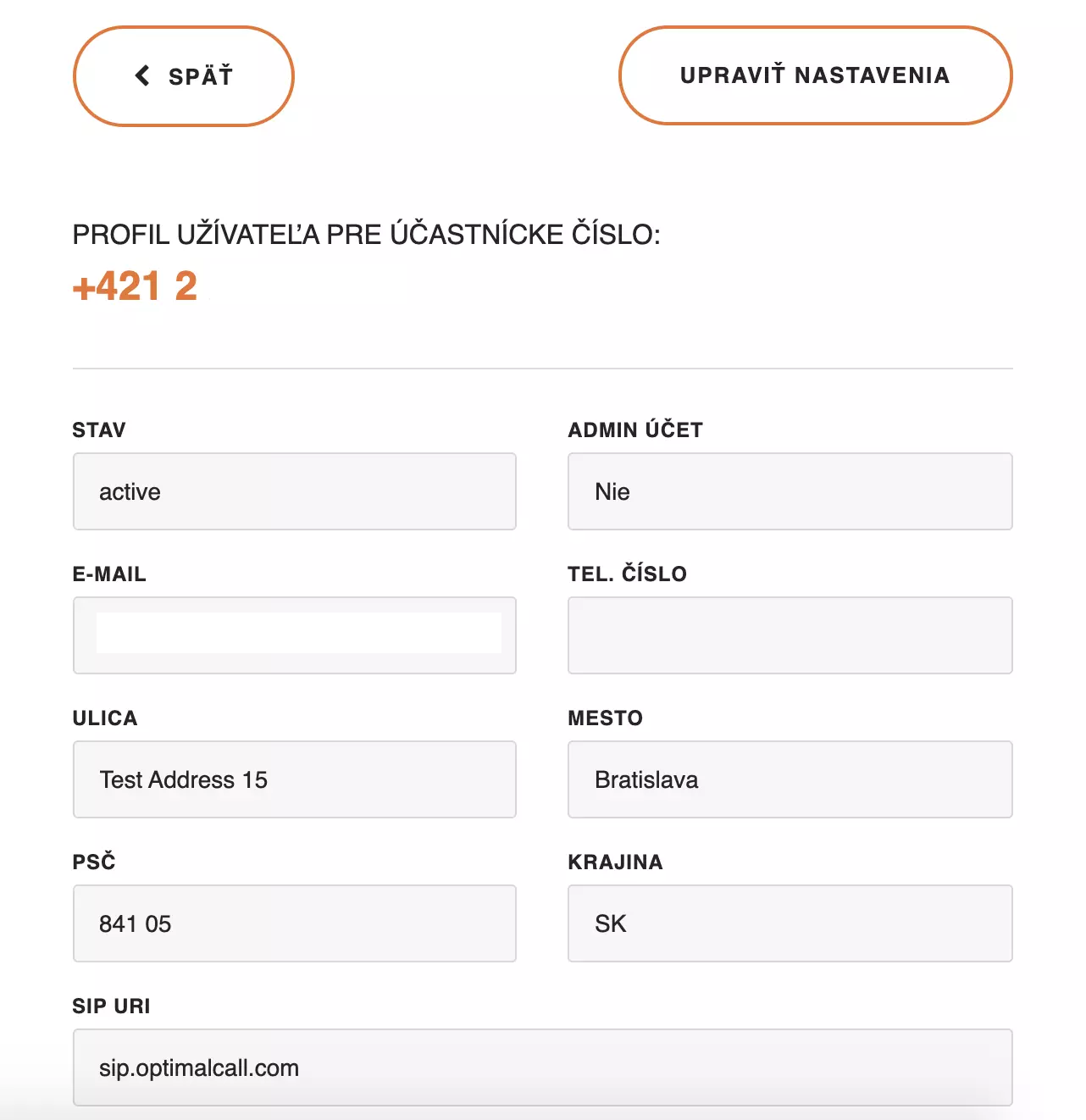 Podatki profila Optimal Call