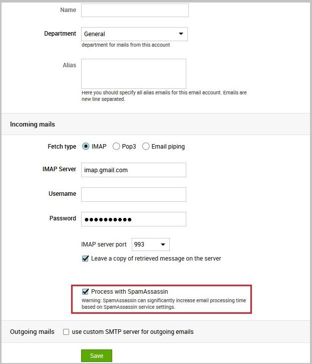 Možnost Obdelaj s SpamAssassin