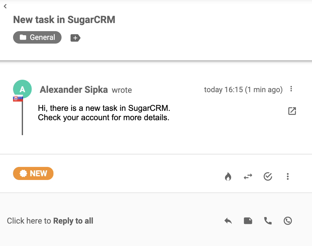 Zahtevek, ki je prispel v LiveAgent po uspešni integraciji s SugarCRM