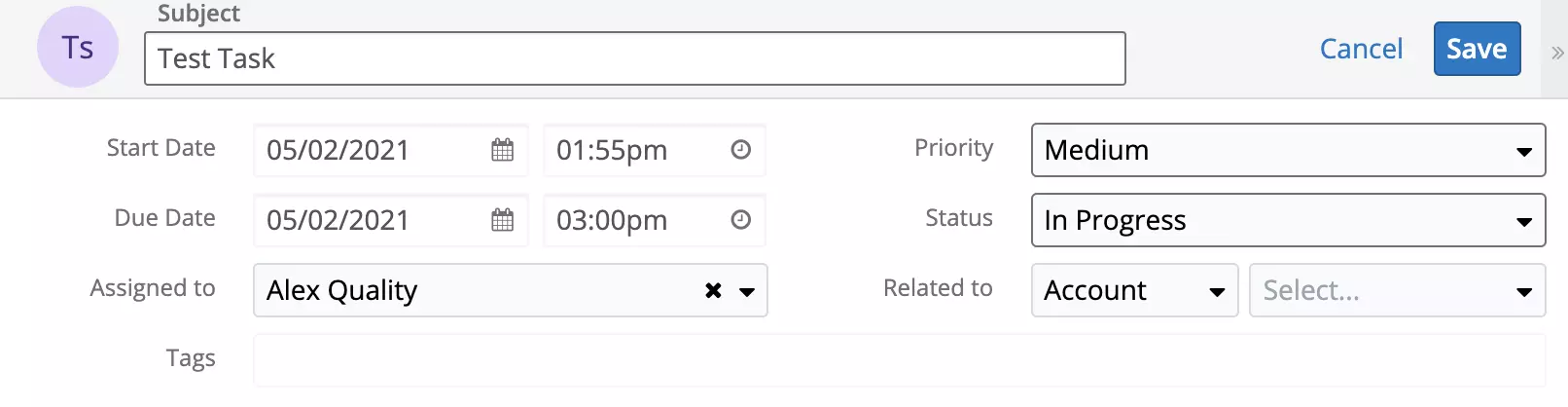 Nova naloga je bila ustvarjena v SugarCRM