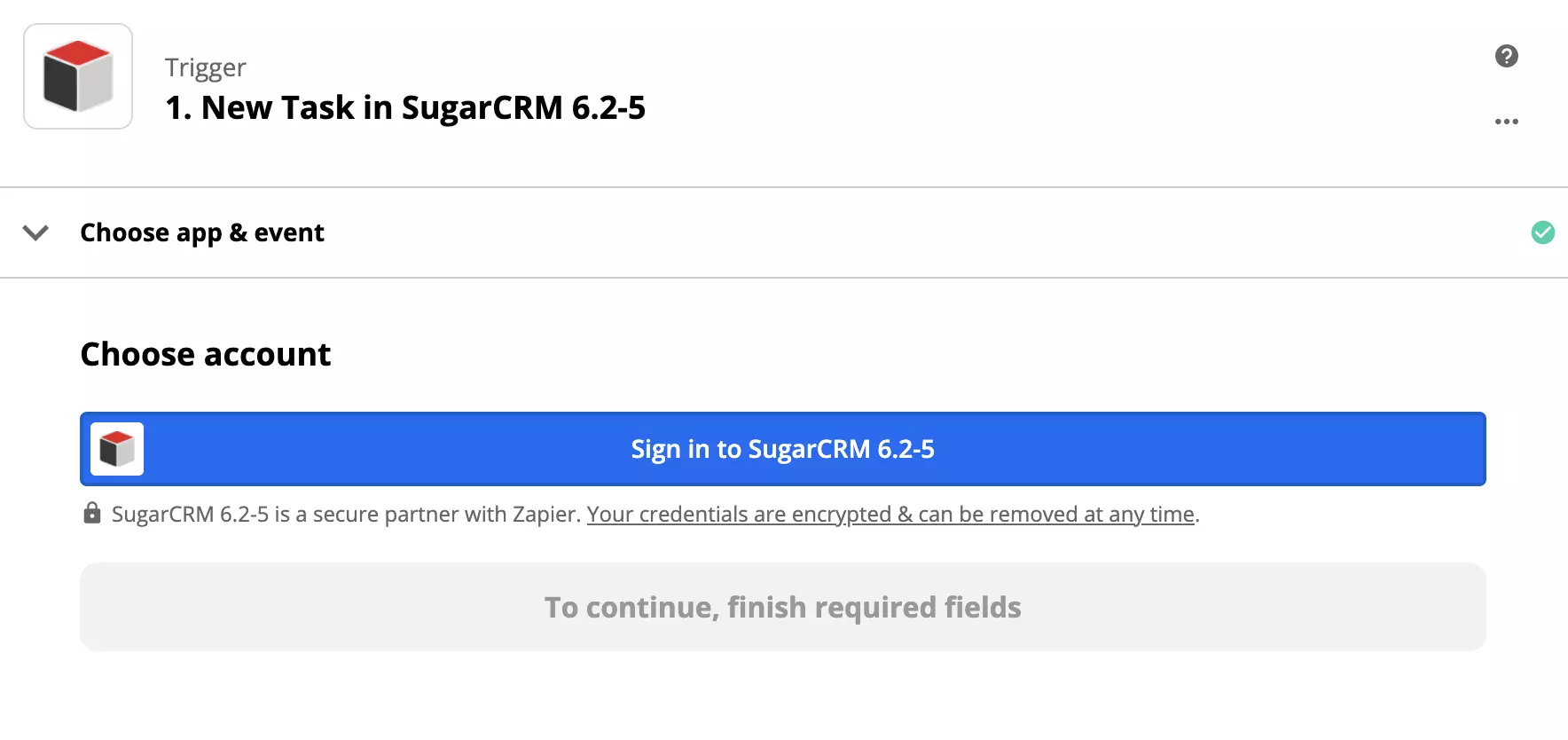 Nastavitev sprožilca SugarCRM v integraciji Zapier