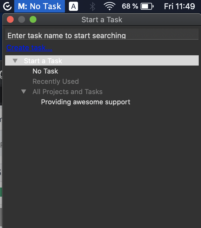 Aplikacija TimeCamp za operacijske sisteme Mac