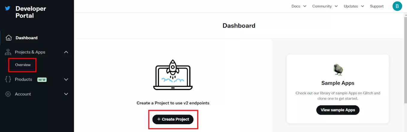 Ustvarjanje novega projekta na portalu razvijalca Twitter (X)