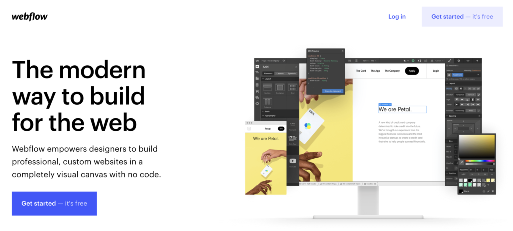 Domača stran Webflow z možnostjo preizkušnje v zgornjem desnem kotu